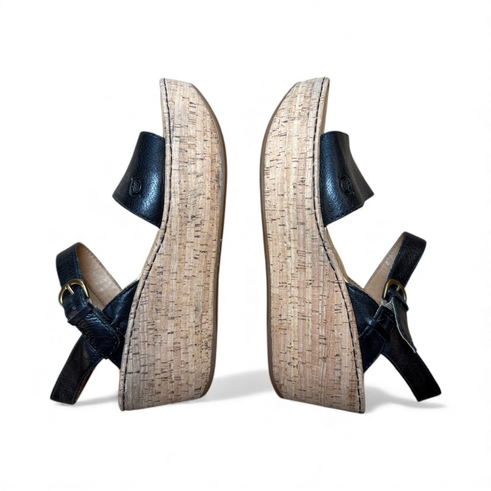 Born Black Leather Cork Wedge Sandals - Picture 9 of 15